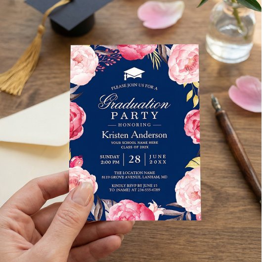 グラードフローラリースネイビーブルー卒業パーティー 招待状