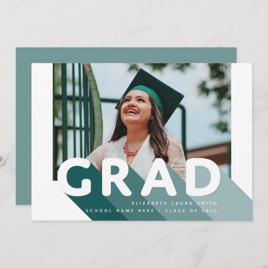 グラードレトロフォトグリーンパーソナライズされた卒業 案内状 (正面/裏面)