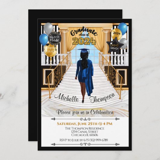 グラード招待状アフリカンアメリカンブルーガウン 招待状 (正面/裏面)