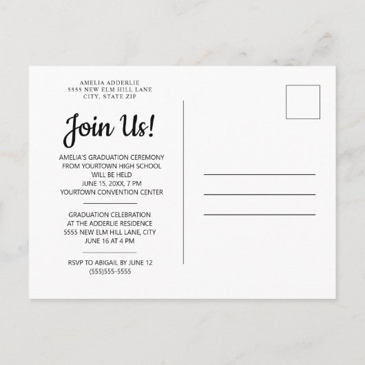 グラード発表招待状ホワイト金ゴールド6写真 インビテーションポストカード (裏面)