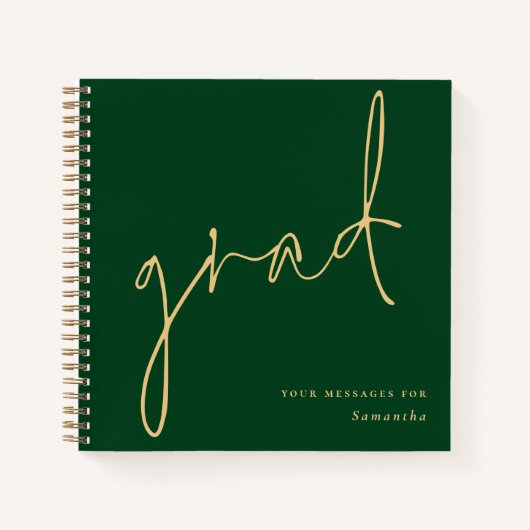 グラード金ゴールドスクリプトグリーン卒業ゲストブック ノートブック (正面)