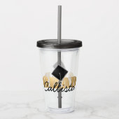 グラード金ゴールドブラック卒業キャップモノグラム名 アクリルタンブラー (正面)