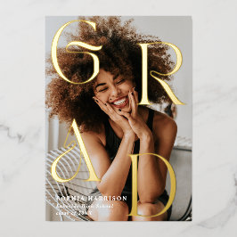 グラード金ゴールド積み上げ文字タイポグラフィ卒業 箔招待状