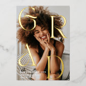 グラード金ゴールド積み上げ文字タイポグラフィ卒業 箔招待状 (正面)