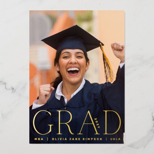 グラード |ゴールドフォイルモダンリーフ写真のお知らせ 箔招待状 (正面)