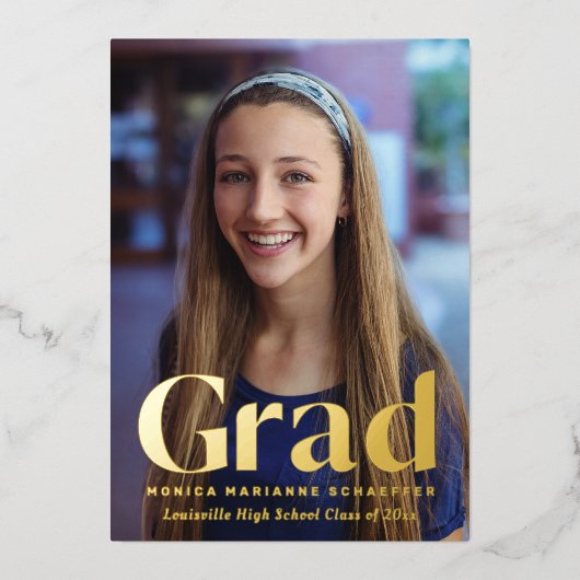 グラーミニマルド・フォイル写真卒業発表 箔招待状 (正面)