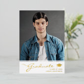 グラーモダンドエレガントスクリプト |トレンディー1フォトカード 箔招待状 (立ち正面)