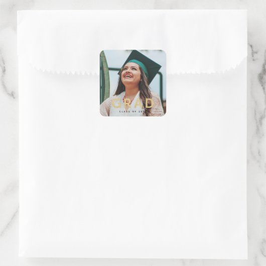 グラーモダンド金ゴールドパーソナライズされた写真卒業 スクエアシール (バッグ)