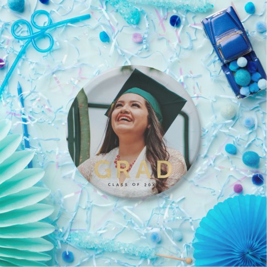 グラーモダンド金ゴールドパーソナライズされた写真卒業 ペーパープレート (パーティー)