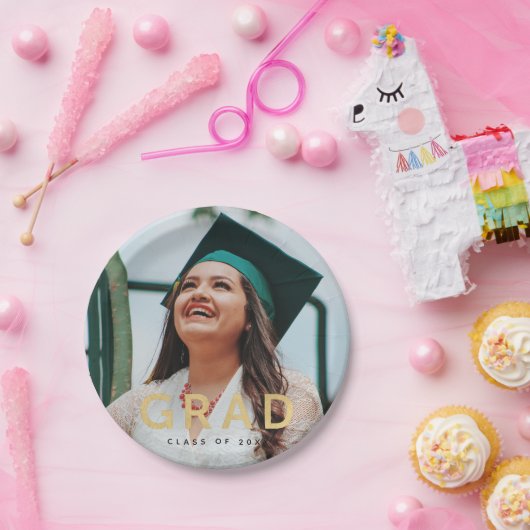 グラーモダンド金ゴールドパーソナライズされた写真卒業 ペーパープレート (パーティー)