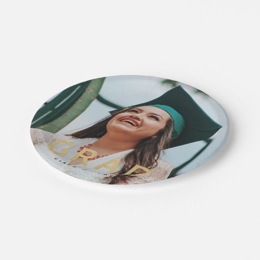 グラーモダンド金ゴールドパーソナライズされた写真卒業 ペーパープレート (アングル)