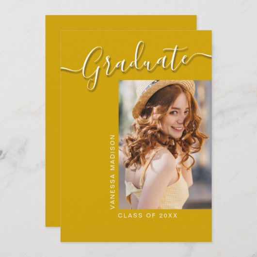 グラーモダンド |カナリアイエロー1フォトスクリプエレガントト 案内状 (正面/裏面)