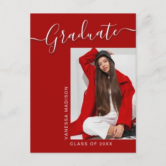 グラーモダンド |レッドピンク1フォトスクリプエレガントト ポストカード (正面)