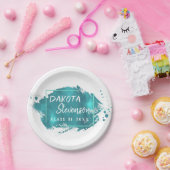 グラー色彩の鮮やかド |ティール（緑がかった色）（ばちゃばちゃ）跳ねるブラシストロークパーティー ペーパープレート (パーティー)