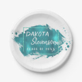 グラー色彩の鮮やかド |ティール（緑がかった色）（ばちゃばちゃ）跳ねるブラシストロークパーティー ペーパープレート (正面)