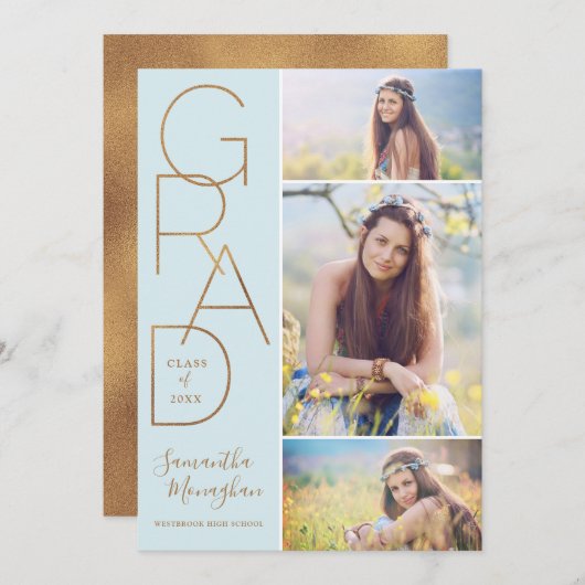 グラー誇りを持ったド |卒業発表 |青 案内状 (正面/裏面)