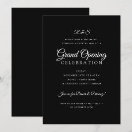 グラ企業のンドオープニングシンプルモノグラムブラック 招待状