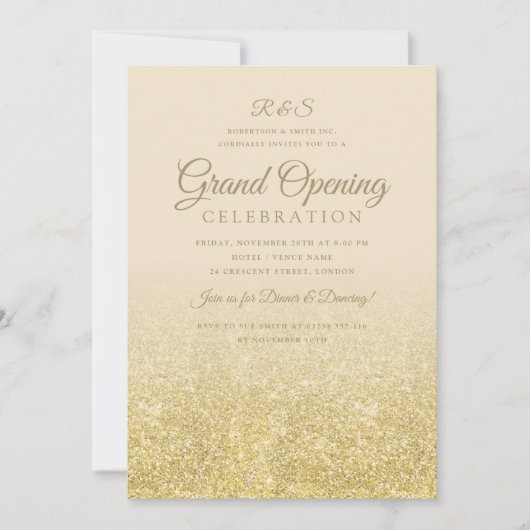 グラ企業のンドオープン金ゴールドグラムグリッタークリーム 招待状 (正面)