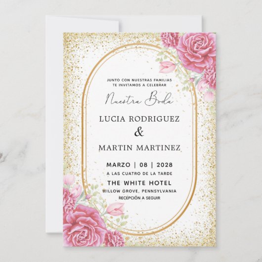グリアエレガントターフローラ金ゴールドスペインのヌエストラボーダ 招待状 (正面)