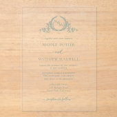 グリエレガント王室のン淡い色のクラウンリースモノグラム アクリル招待状 (正面)