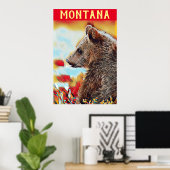 グリカラフルズリーベアポップ・アートのアートモンタナトラベル ポスター (ホームオフィス)