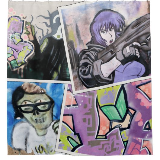 グリカラフルンギー通りアートコラージュ シャワーカーテン (正面)