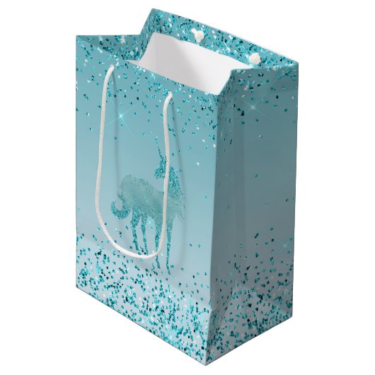 グリガーリーッツアクアターコイズグリッターユニコーングラデーション ミディアムペーパーバッグ (正面アングル)