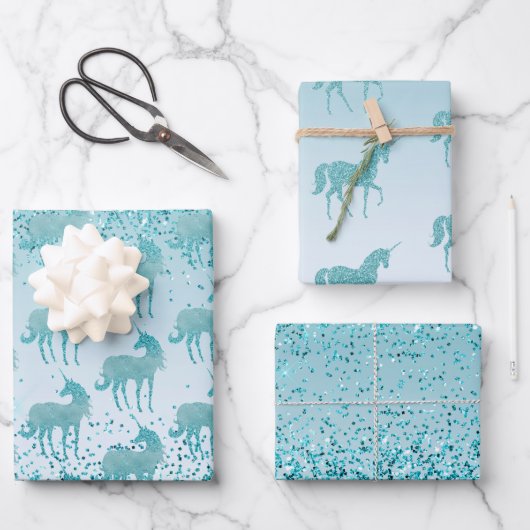 グリガーリーッツアクアターコイズグリッターユニコーングラデーション ラッピングペーパーシート (正面)