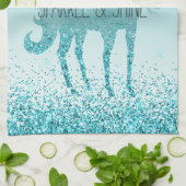 グリガーリーッツアクアターコイズグリッターユニコーン キッチンタオル (折り畳み)