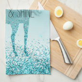 グリガーリーッツアクアターコイズグリッターユニコーン キッチンタオル (四つ折り)