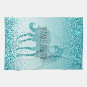 グリガーリーッツアクアターコイズグリッターユニコーン キッチンタオル (横)