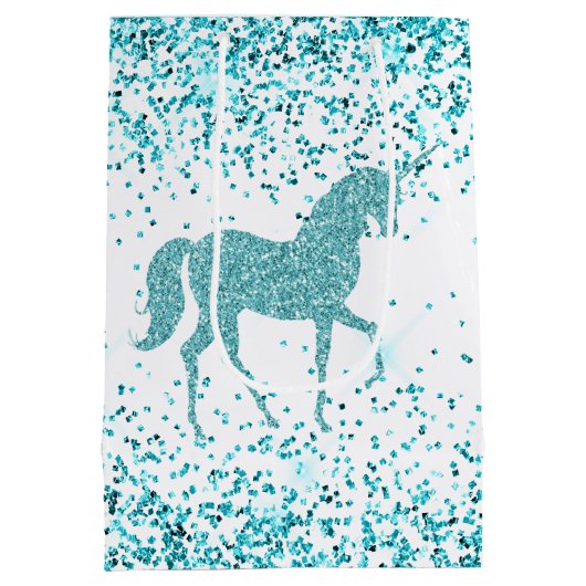 グリガーリーッツアクアターコイズグリッターユニコーン ミディアムペーパーバッグ (裏面)