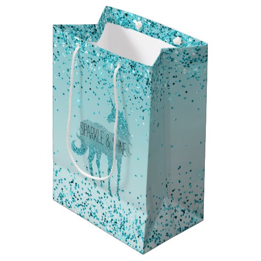 グリガーリーッツアクアターコイズグリッターユニコーン ミディアムペーパーバッグ (正面アングル)