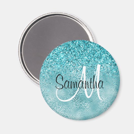 グリガーリーッツアクアターコイズグリッターレオパードプリント マグネット (正面/裏面)