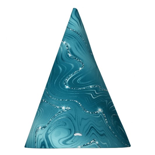 グリジーアクアブルーターコイズグリッター誕生日 パーティーハット (右)