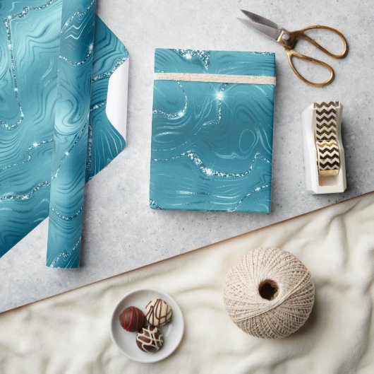 グリジーアクアブルーターコイズグリッター誕生日 ラッピングペーパー (クラフト)