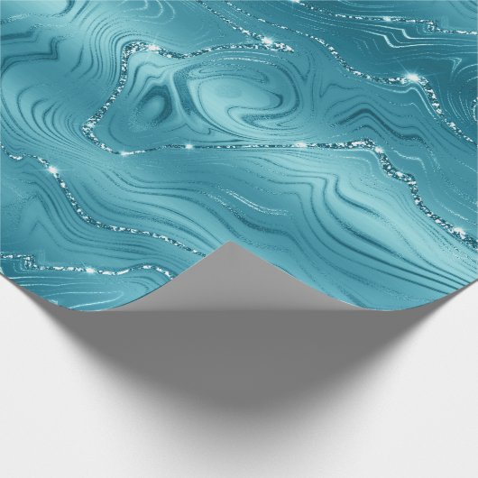 グリジーアクアブルーターコイズグリッター誕生日 ラッピングペーパー (角)