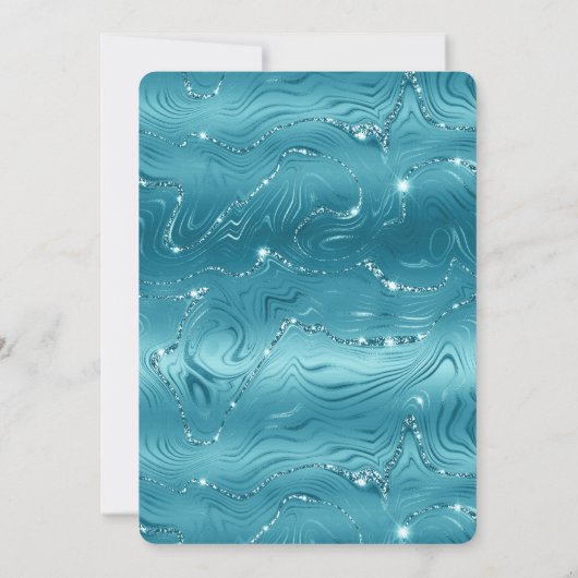 グリジーアクアブルーターコイズグリッター誕生日 招待状 (裏面)