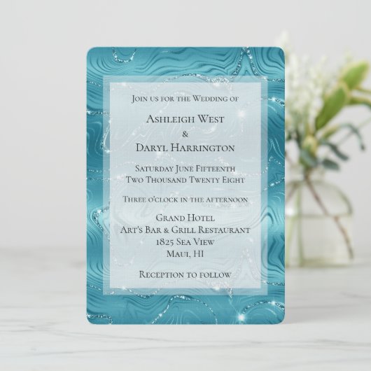グリジーアクアブルーターコイズマーブル結婚ズ 招待状 (スタンド正面)