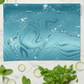 グリジーアクアブルーターコイズ大理石 キッチンタオル (折り畳み)