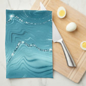 グリジーアクアブルーターコイズ大理石 キッチンタオル (四つ折り)