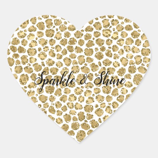 グリジーグラム金ゴールドホワイトグリッターレオパード印刷 ハートシール (正面)
