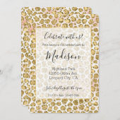 グリジーグラム金ゴールド赤面グリッターレオパードプリント 招待状 (正面/裏面)