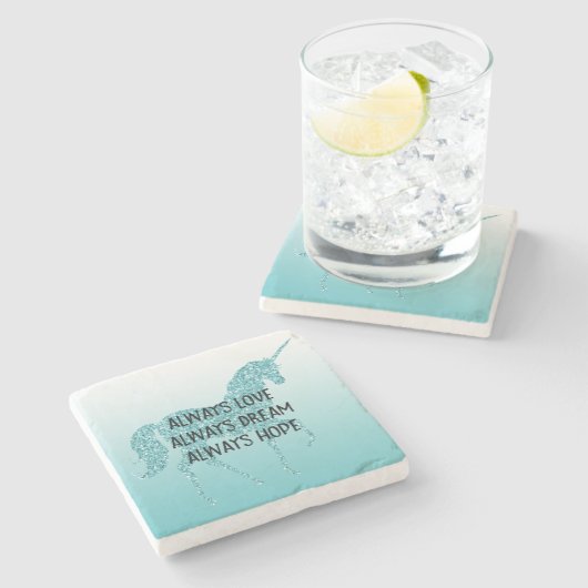 グリジーグリッターアクア感動的ユニコーン ストーンコースター (横)