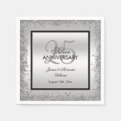 グリジーシルバー&ブラック25結婚周年 スタンダードカクテルナプキン (正面)