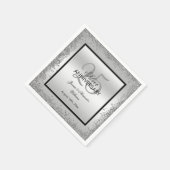 グリジーシルバー&ブラック25結婚周年 スタンダードカクテルナプキン (角)