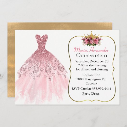 グリジージーピンクガウンキンセニェラ招待状 招待状 (正面/裏面)