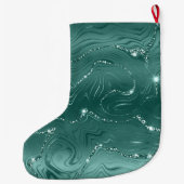 グリジーティール(緑がかった色)グリーン金ゴールドグリッター ラージクリスマスストッキング (裏面)