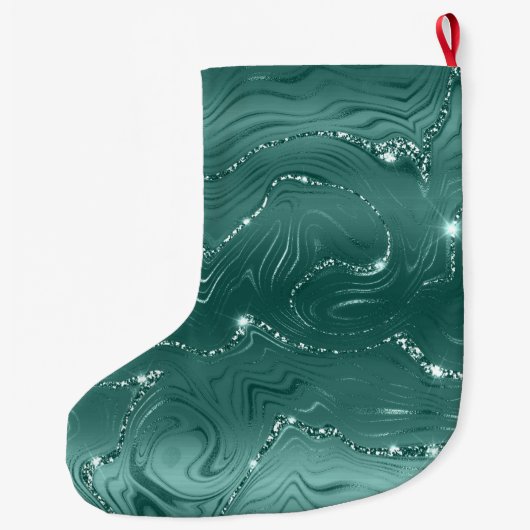 グリジーティール（緑がかった色）グリーン金ゴールドグリッター ラージクリスマスストッキング (裏面)