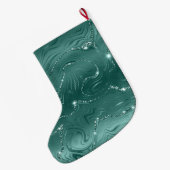 グリジーティール(緑がかった色)グリーン金ゴールドグリッター ラージクリスマスストッキング (裏面 (吊り時))